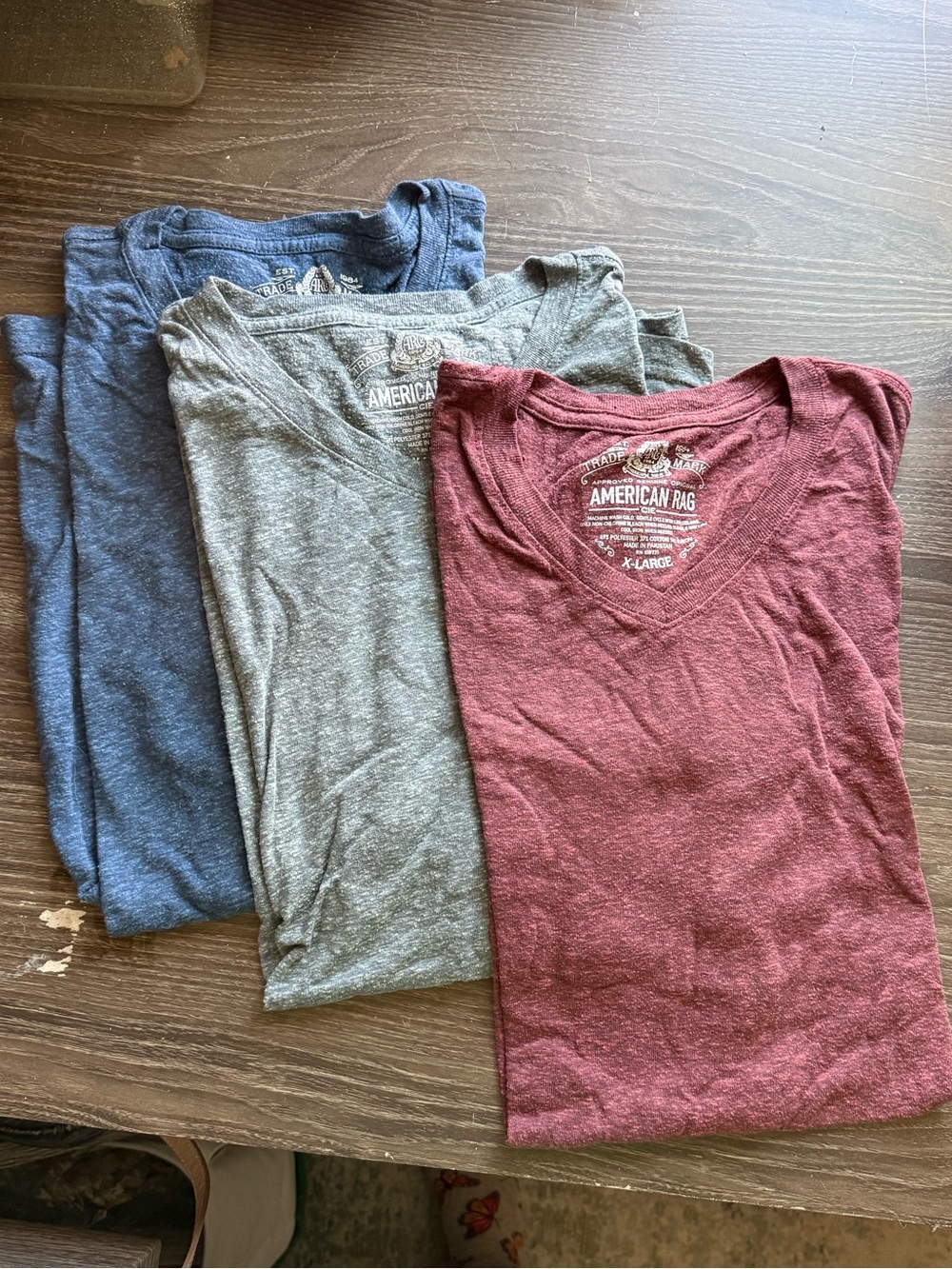 3 Bundle Men’s “American Rag” V-Neck Tees - Blue, Gray, Burgundy (all 3 for $20)